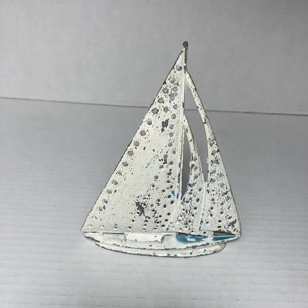 Vintage Sailboat Earring Holder Nautical LOVE Red White Blue Rustic